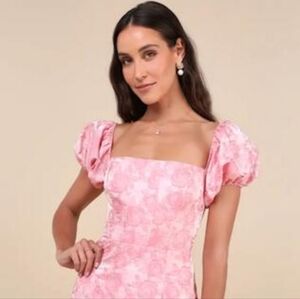 Lulu's Momentous Cuteness Pink Jacquard Off-the-Shoulder Mini Dress - New